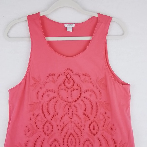 J. Crew Causal Tank Top Size Small in Pink w/ Embroidered Cutout Design - Picture 3 of 10